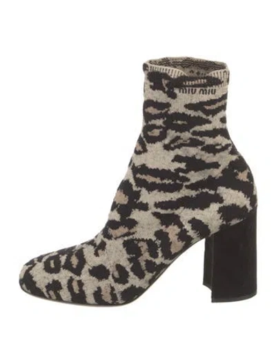 Pre-owned Miu Miu Animal Print Sock Boots In Black