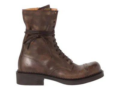 Pre-owned Miu Miu Ankle Boots (women's) Sneakers In Cacao