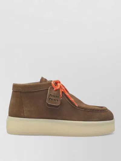 Miu Miu Ankle Height Sneakers Contrast Sole Suede In Brown