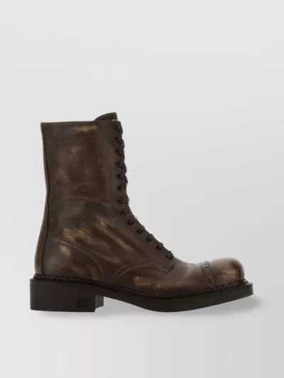 Miu Miu Brown Leather Ankle Boots In Multi