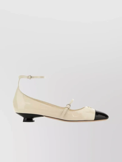 Miu Miu Ankle Strap Leather Ballet Flats In Beige