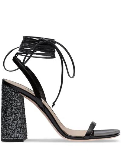 Miu Miu Glitter And Patent Leather Sandals In Black