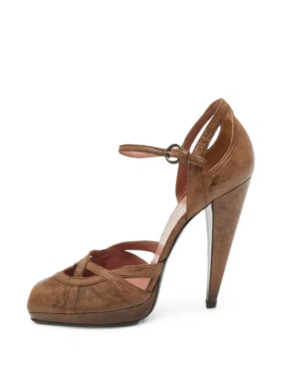 Pre-owned Miu Miu Ankle-strap Pumps In Brown
