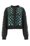 Miu Miu Gemstone-embellished Cable-knit Cardigan In Grey