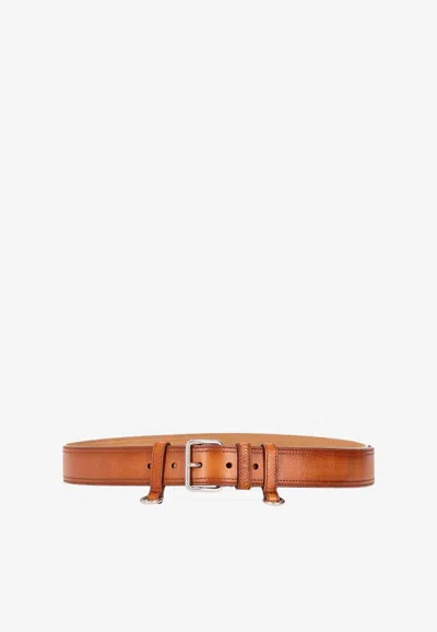 Miu Miu Antiqued Calfskin Belt In Brown