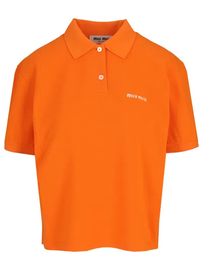Miu Miu Piquet Polo Shirt Collar Short Sleeves In Orange