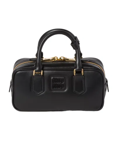 Miu Miu Mini Arcadie Leather Top-handle Bag In Black