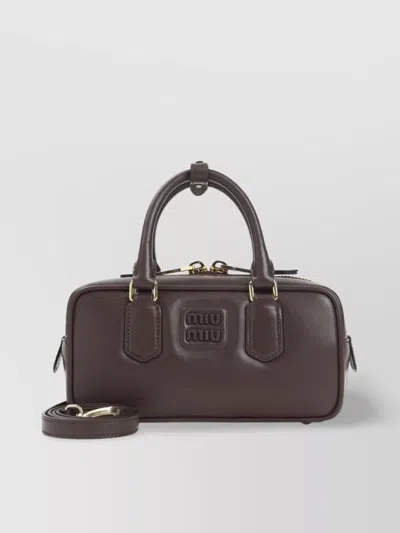 Miu Miu Arcadie Calf Leather Handbag In Brown