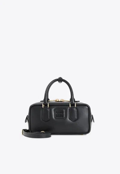 Miu Miu Arcadie Calf Leather Top Handle Bag In Black