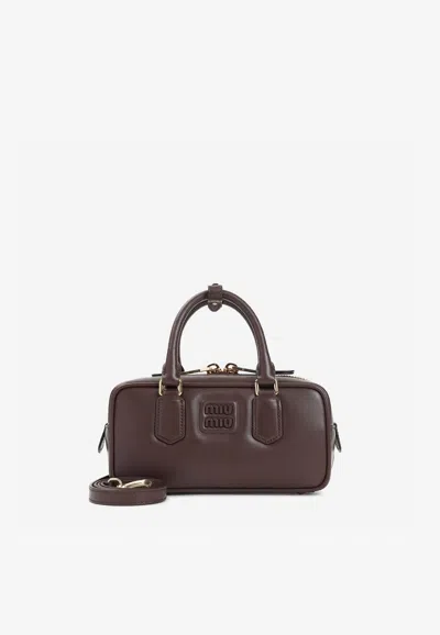 Miu Miu Arcadie Calf Leather Top Handle Bag In Brown