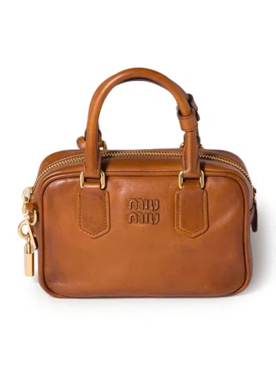 Miu Miu Arcadie Leather Bag In Brown