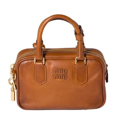 Miu Miu Arcadie Leather Bag In Brown