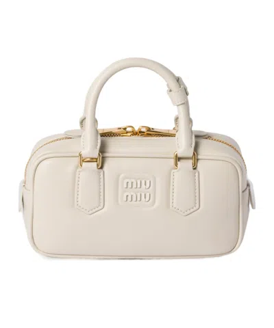 Miu Miu Arcadie Leather Bag In Chalk White