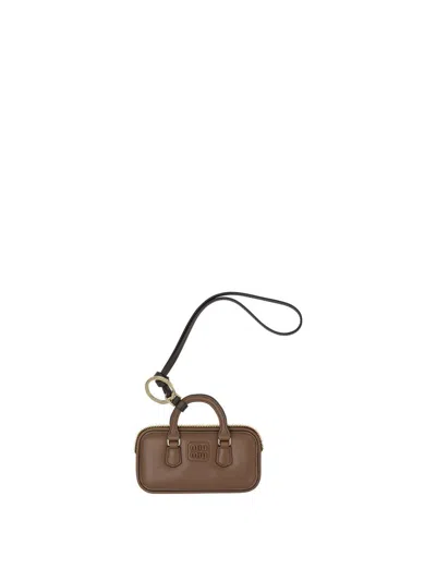 Miu Miu "arcadie" Leather Charm In Brown