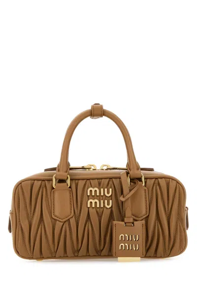 Miu Miu Arcadie Leather Handbag, 24 Cm In Beige O Tan