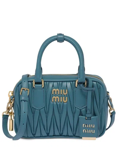 Miu Miu Matelassé Leather Mini Bag In Blue