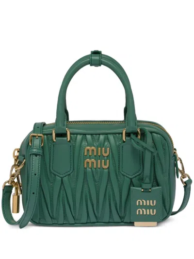 Miu Miu Matelassé Nappa Leather Mini Bag In Green
