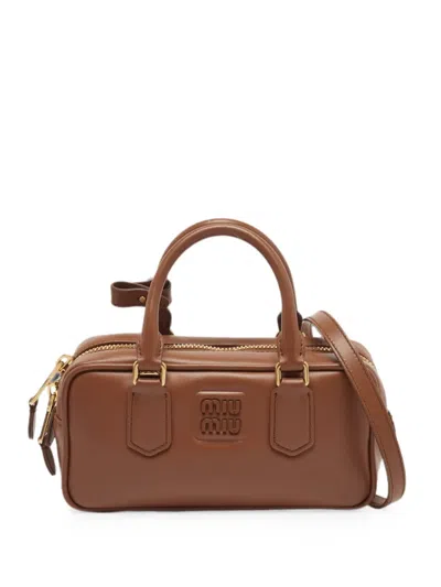 Pre-owned Miu Miu Arcadie Leather Satchel Bag In Brown