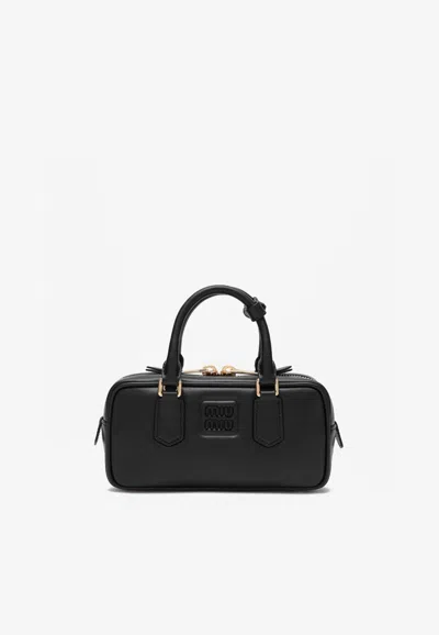 Miu Miu Arcadie Leather Top Handle Bag In Black