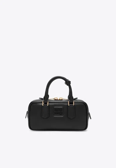 Miu Miu Arcadie Leather Top Handle Bag In Black
