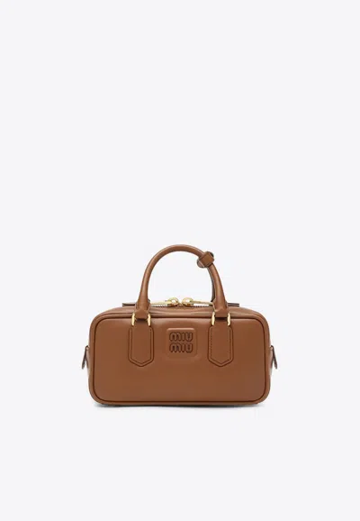 Miu Miu Arcadie Leather Top Handle Bag In Brown