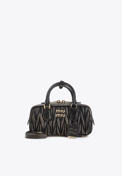 Miu Miu Arcadie Leather Top Handle Bag In Brown
