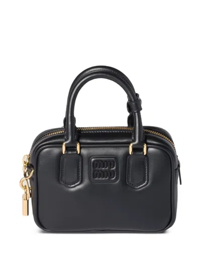 Miu Miu Arcadie Leather Tote Bag In Black
