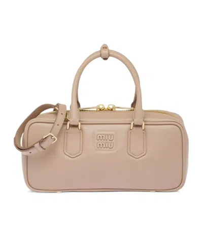 Miu Miu Arcadie Leather Tote Bag In Nude