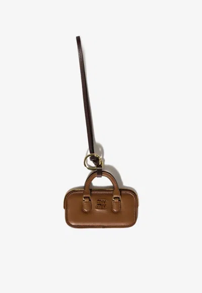 Miu Miu Arcadie Leather Trick Keyring In Brown