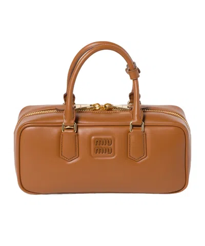 Miu Miu Arcadie Logo Shoulder Bag In Brown