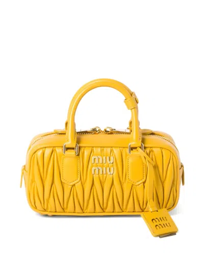 Miu Miu Arcadie Matelassé Leather Bag In Yellow
