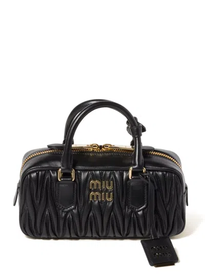 Miu Miu Arcadie Matelassé Leather Top Handle Bag In Black