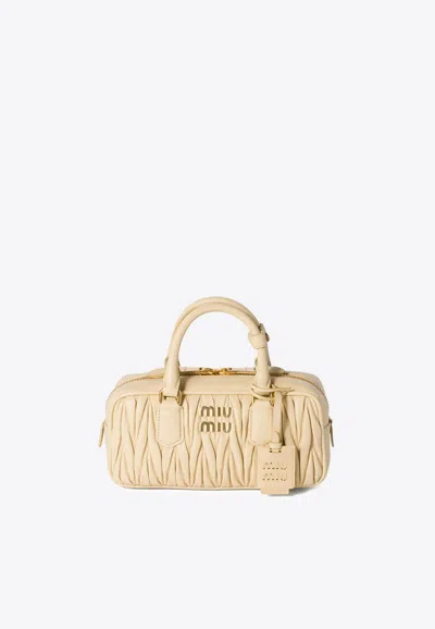Miu Miu Arcadie Matelassé Leather Top Handle Bag In White