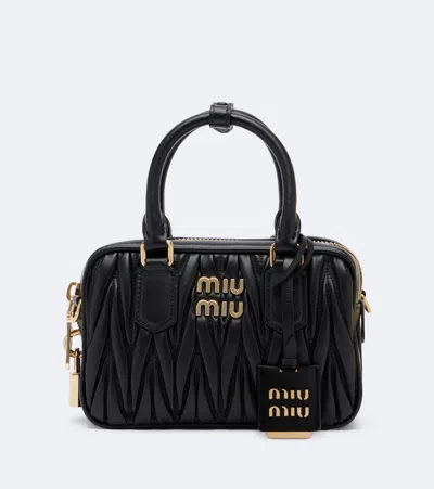 Miu Miu Arcadie Matelasse Leather Top-handle Bag In Black