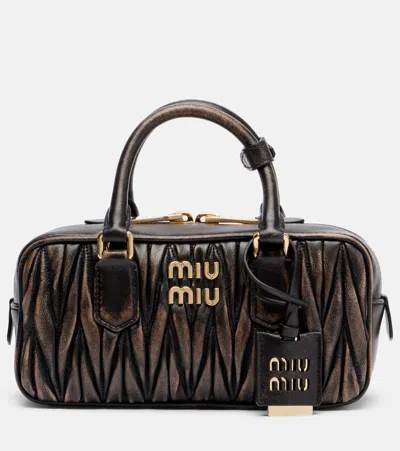 Miu Miu Arcadie Matelassé Leather Tote Bag In Black