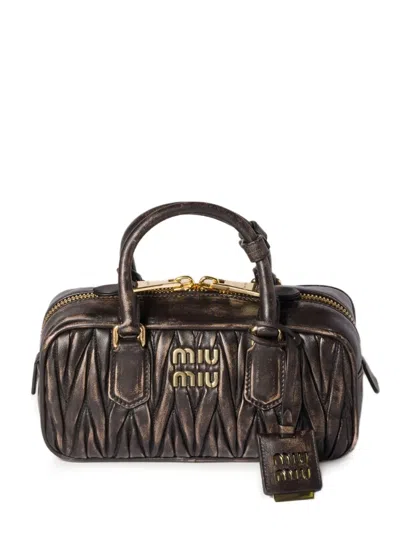 Miu Miu Arcadie Matelassé Leather Tote Bag In Brown