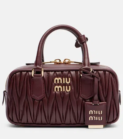 Miu Miu Arcadie Matelassé Leather Tote Bag In Burgundy