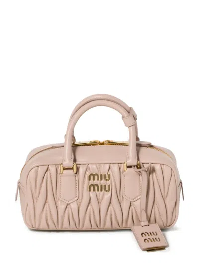 Miu Miu Arcadie Matelassé Leather Tote Bag In Pink