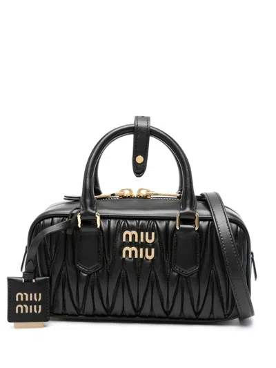 Miu Miu Arcadie Matelassé Nappa Leather Mini-bag In Black