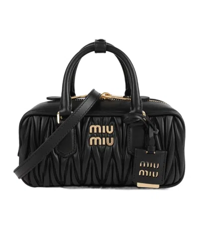 Miu Miu Arcadie Matelassé Nappa Leather Bag In Black