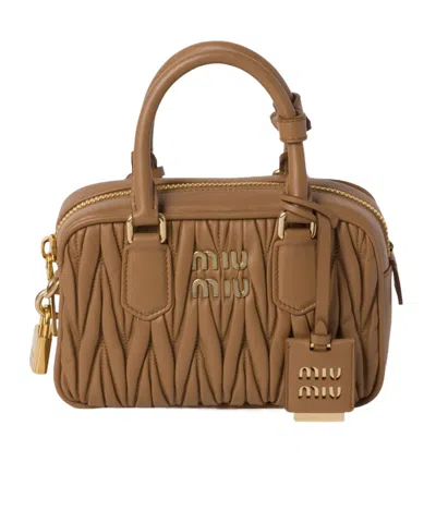 Miu Miu Arcadie Matelassé Nappa Leather Bag In Brown
