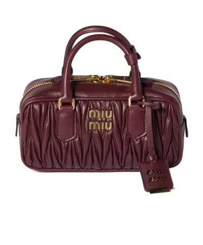 Miu Miu Arcadie Matelassé Nappa Leather Bag In Burgundy