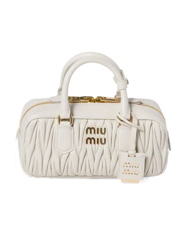 Miu Miu Arcadie Matelassé Nappa Leather Bag In White