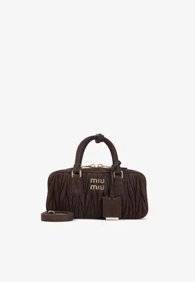 Miu Miu Arcadie Matelassé Nappa Leather Shoulder Bag In Brown