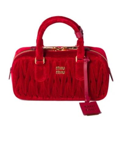Miu Miu Arcadie Matelassé Tote Bag In Red