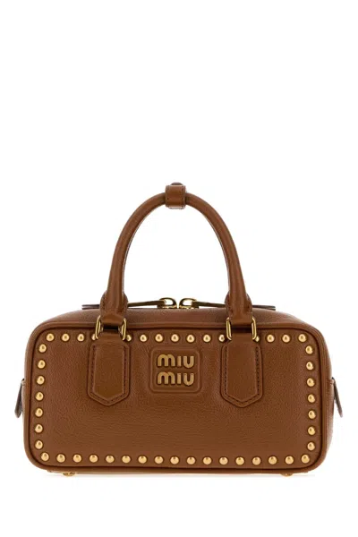 Miu Miu Caramel Leather Arcadie Handbag In Black