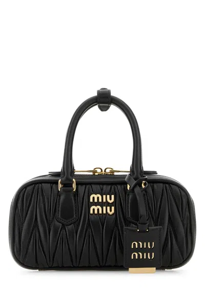 Miu Miu Arcadie Mini Nappa Leather Handbag With Adjustable Strap In Black