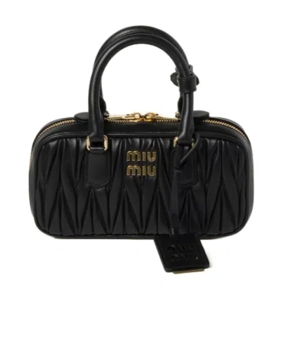 Miu Miu Arcadie Matelassé Leather Top Handle Bag In Black