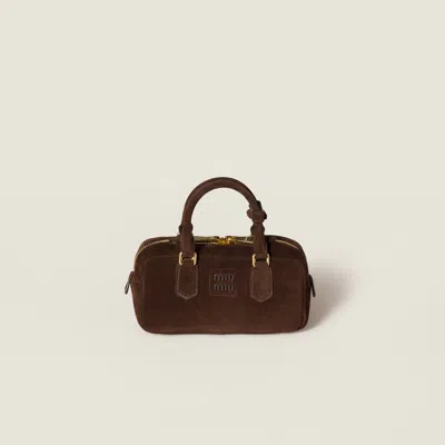 Miu Miu Arcadie Padded Suede Top-handle Bag In Brown