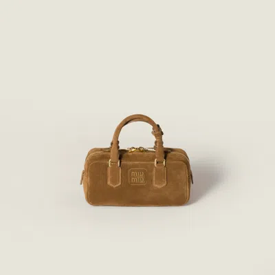 Miu Miu Arcadie Padded Suede Top-handle Bag In Green